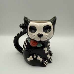 Cracker Barrel Exclusive Day of the Dead Skeleton Cat Mug Gothic Halloween Skull
